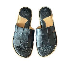 Born black wedge cork heel sandals sz 9